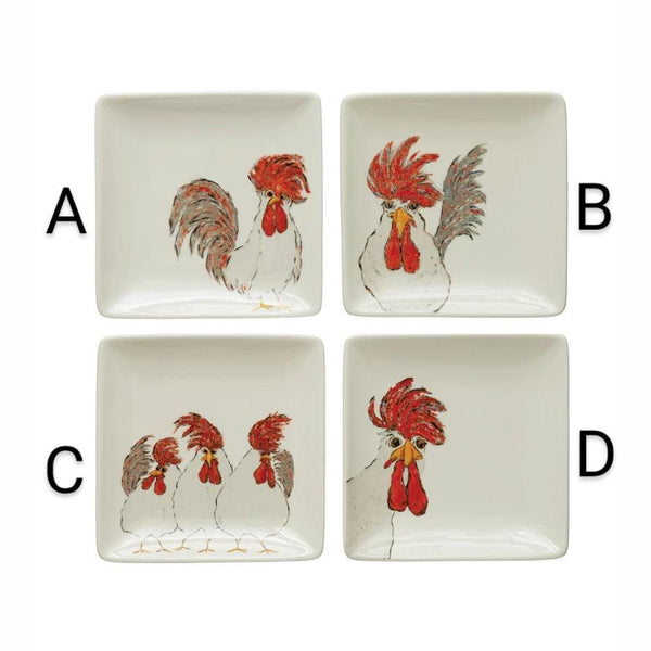 Square Stoneware Chicken Plates