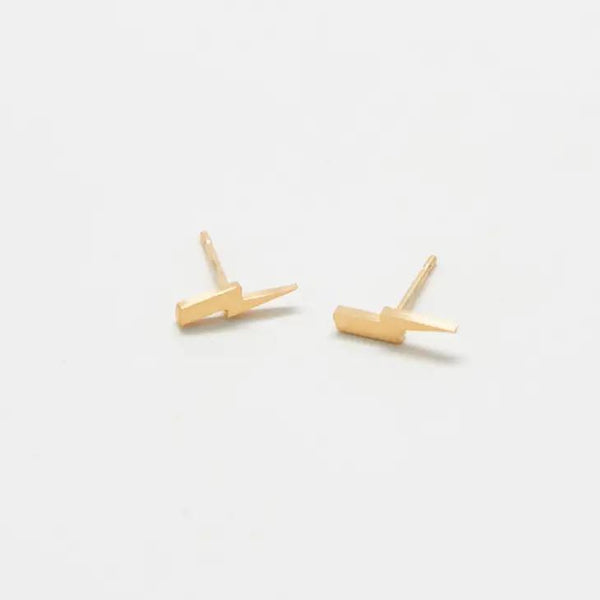 Gold Lightning Bolt Stud Earrings
