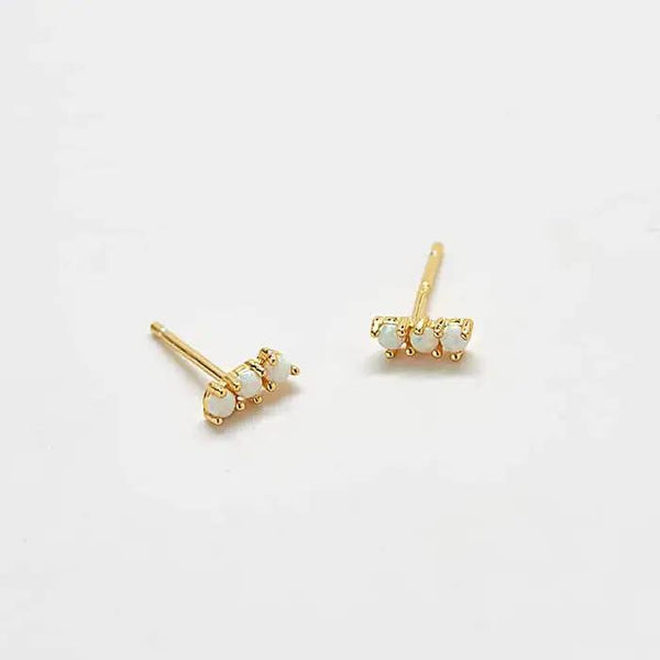 Gold Opal Curve Bar Earrings