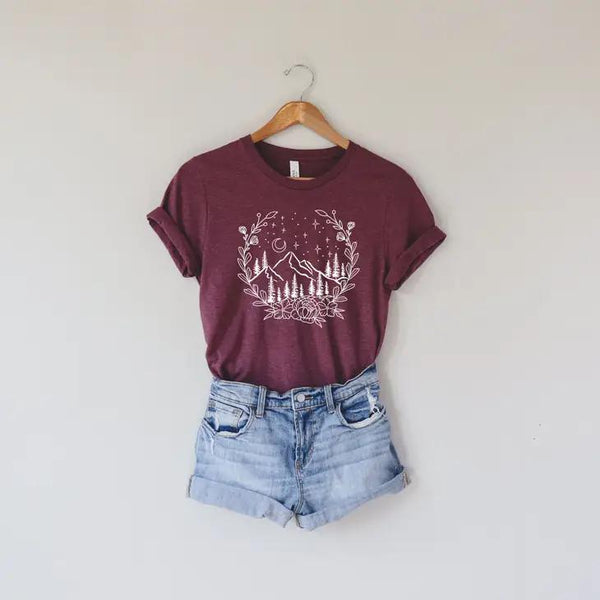 Mountain Scene Maroon T-Shirt