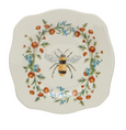 Stoneware Scalloped Plate with Insects, Birds, and Flowers, Multi Color 4 Styles