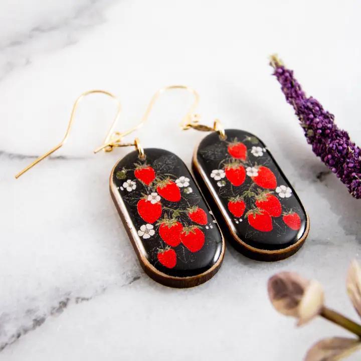 Vintage Strawberry Patch Oblong Earrings
