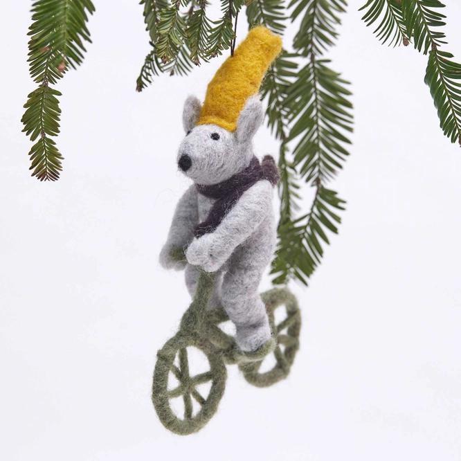 Bicycling Mouse Felt Ornament