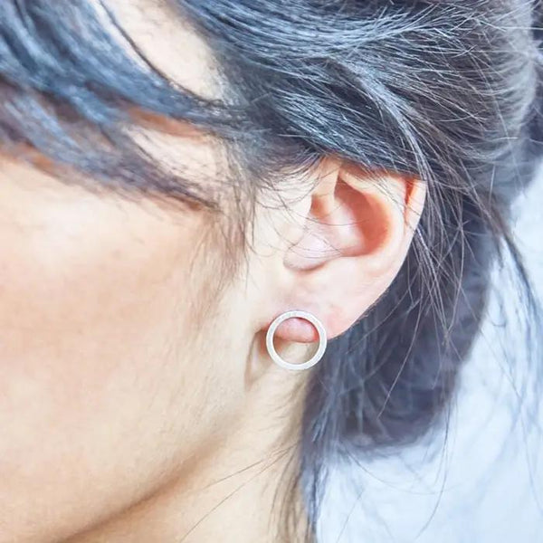 Silver Open Circle Stud Earrings