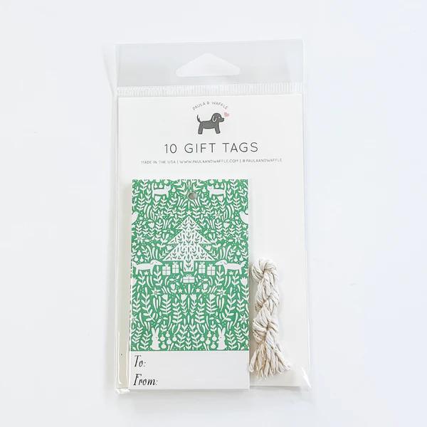 Green Christmas Scene Gift Tags