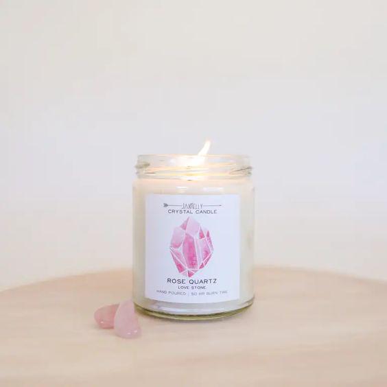 Rose Quartz Crystal Candle - Love