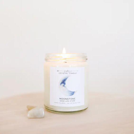 Moonstone Crystal Candle - Brings Good Luck