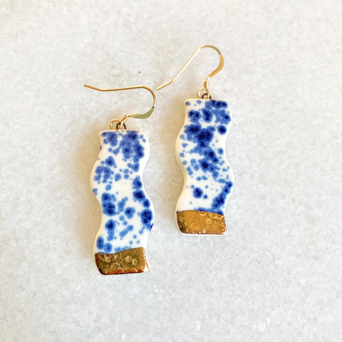 Blue Speckle + Gold Wavy Earrings