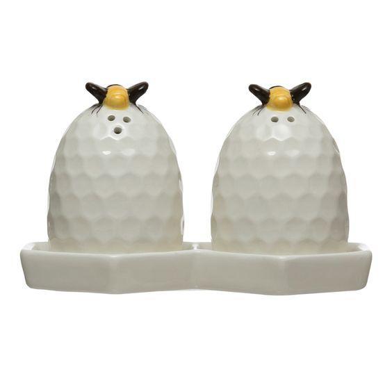 Beehive Salt and Pepper Shaker Set with Plate