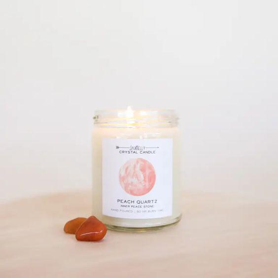 Peach Quartz Crystal Candle - Inner Peace