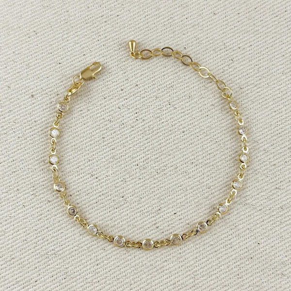18k Gold Filled Round Bezel CZ Bracelet