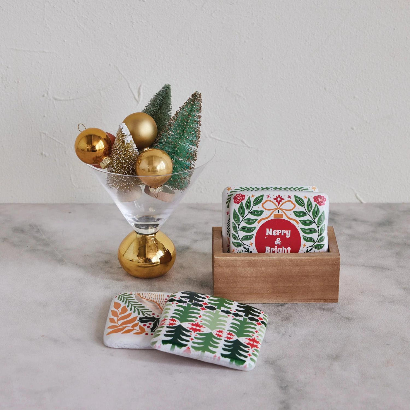 Holiday Resin Coasters in Wood Box