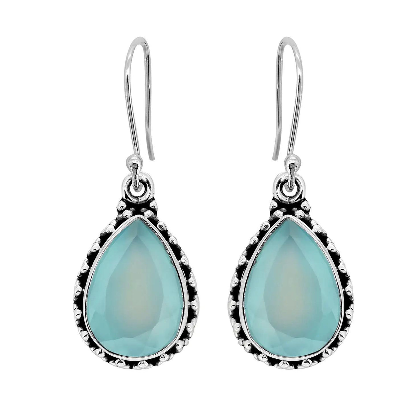 Sterling Silver Aqua Chalcedony Gemstone Earring