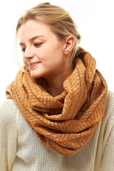 Herringbone Pattern Infinity Scarf Mustard
