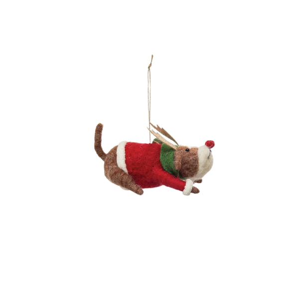 Wool Felt Holiday Dog Ornament