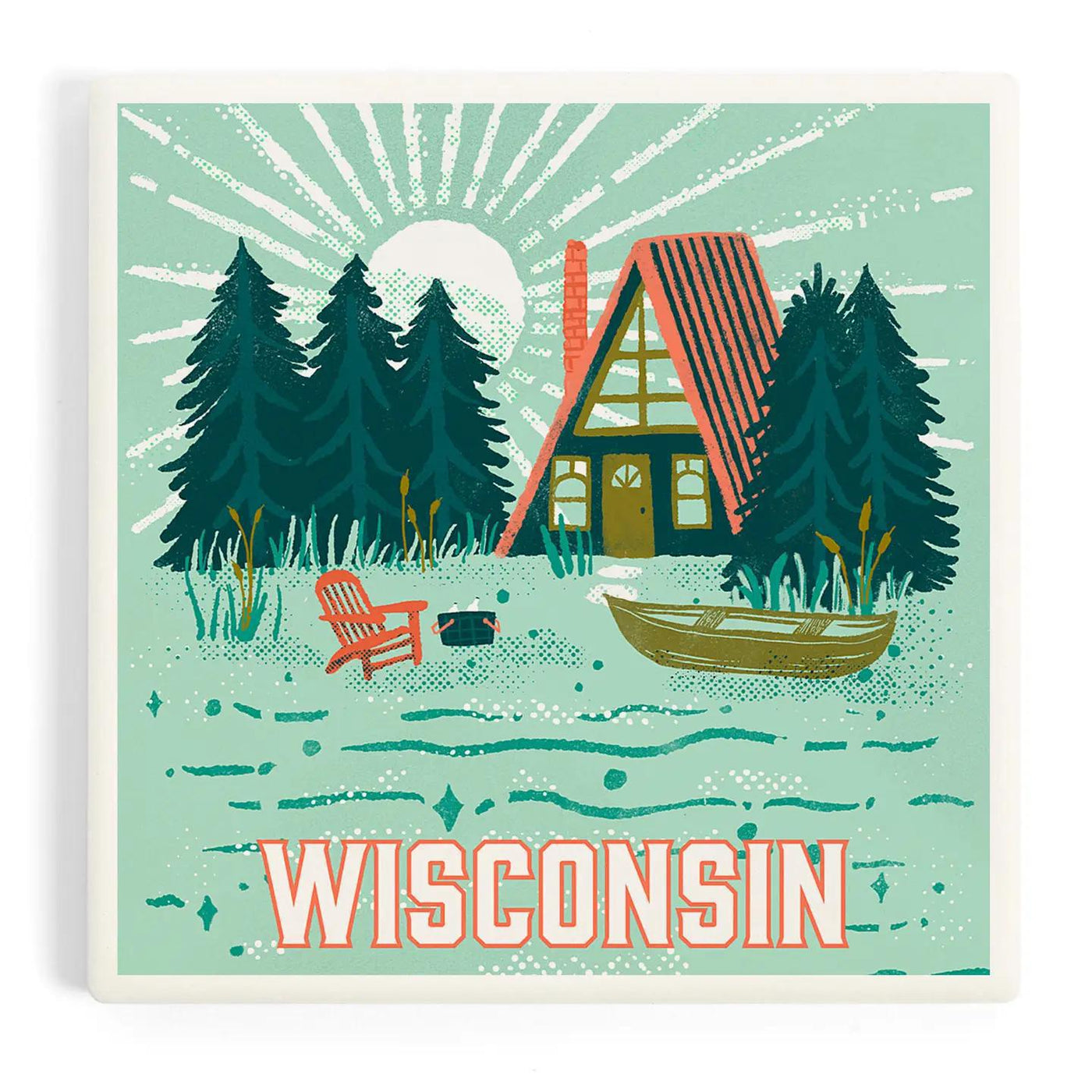 Lake Life Wisconsin Ceramic Coaster