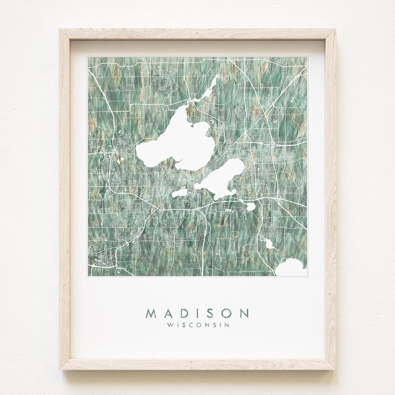 Madison Wisconsin Painted Map 11x14 (3 colors)