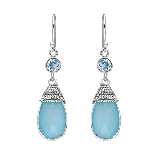 Sterling Silver Aqua Chalcedony Dangle Earring