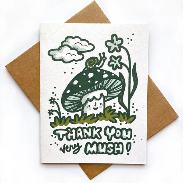 Thank You Very Mush Mushroom and Snail Greeting Card