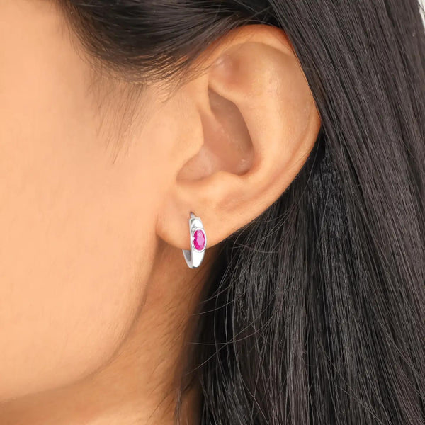 Sterling Silver Ruby Hoop Earring