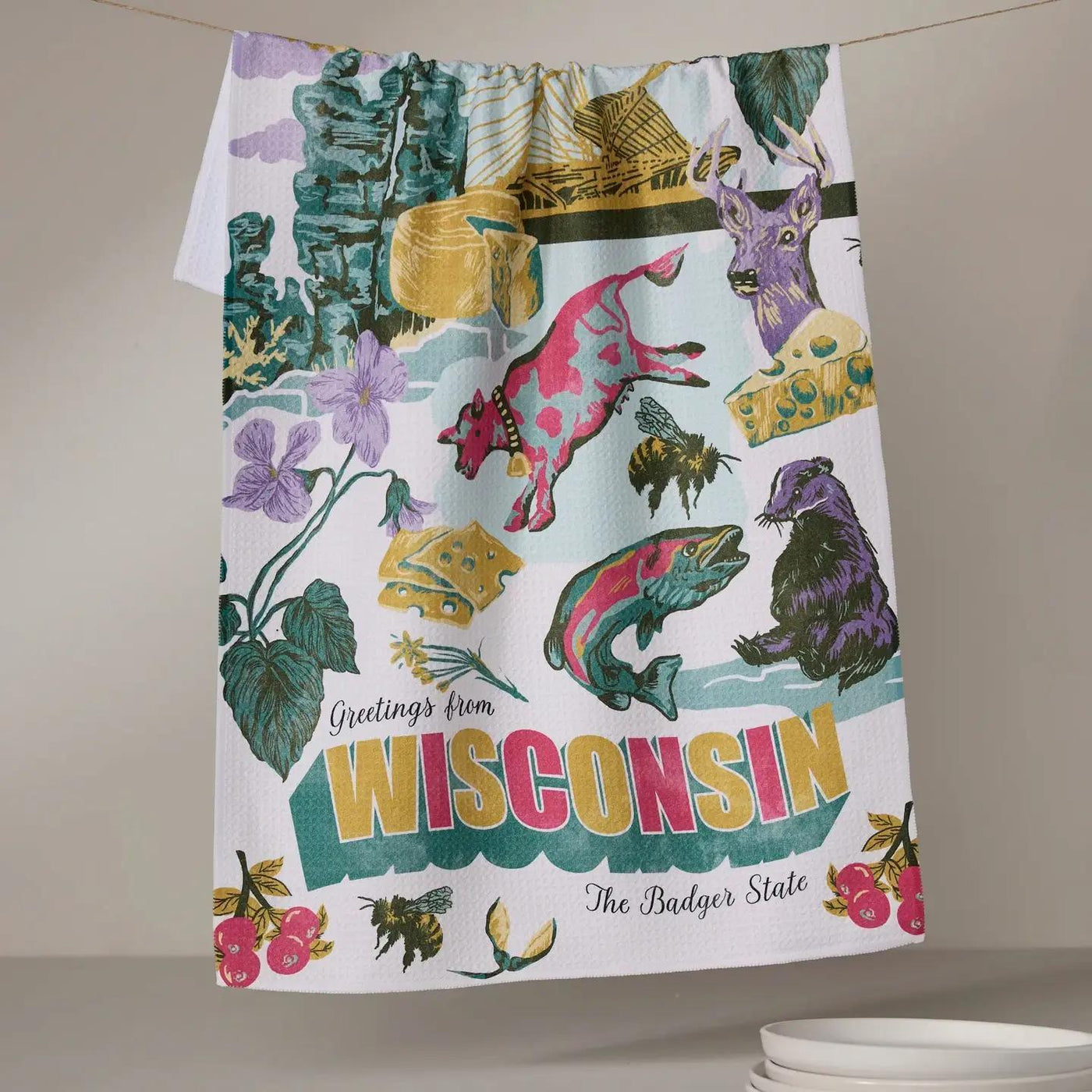 Greetings From Wisconsin Tea Towel
