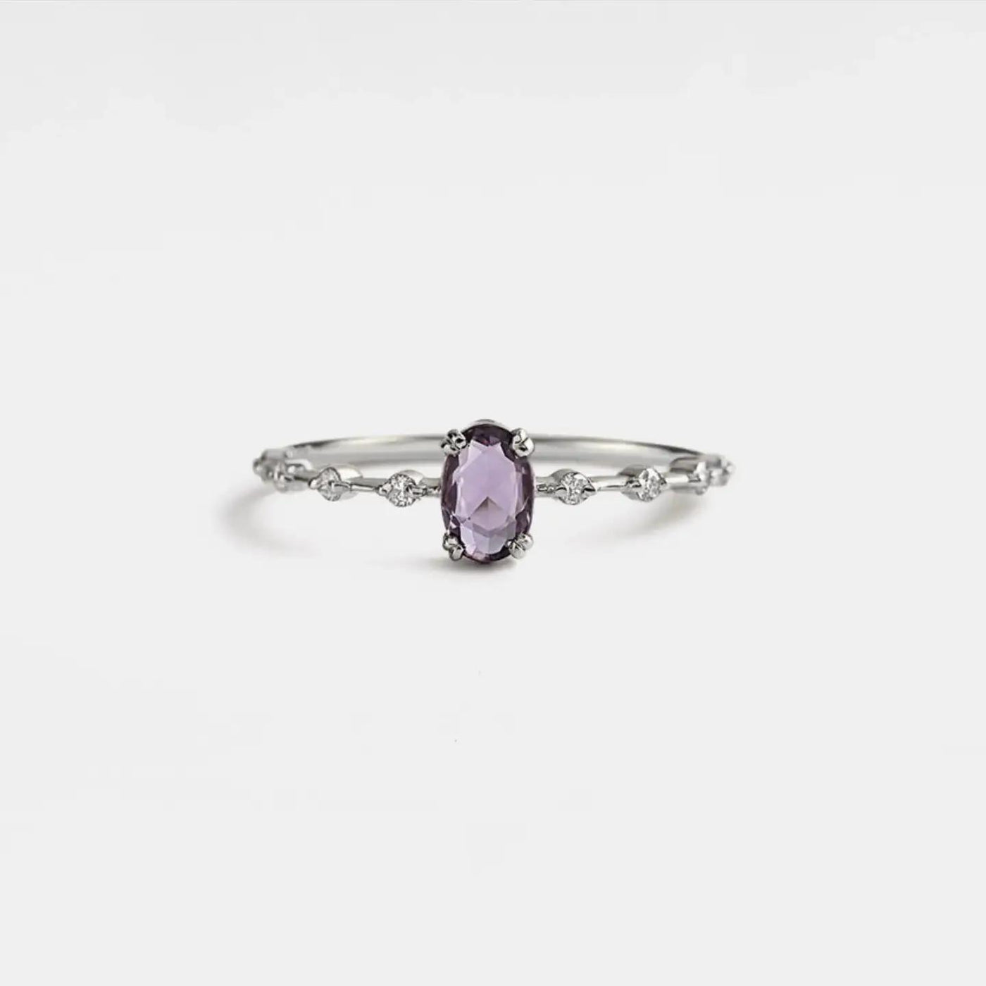 Oval Cut Amethyst Ring in Sterling Silver