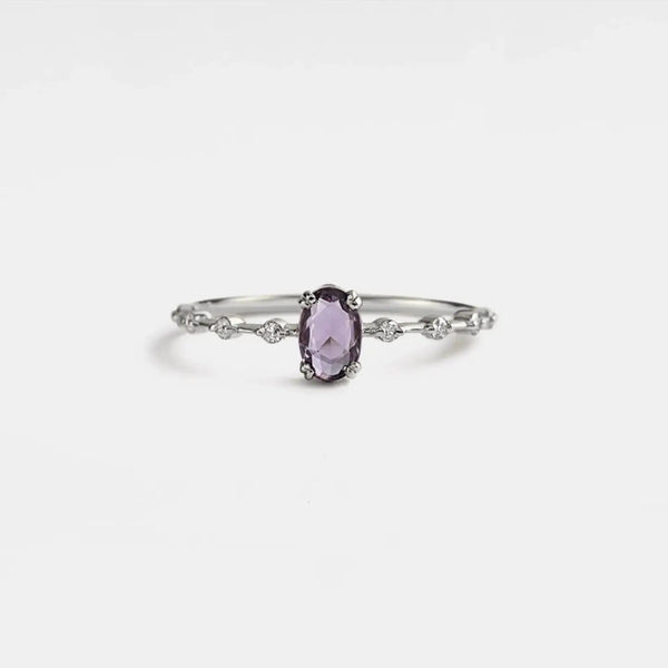 Oval Cut Amethyst Ring in Sterling Silver