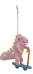 Wool Felt Dinosaur on Skateboard Ornament
