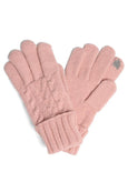 Solid Cable Knit Gloves with Flip Cuff