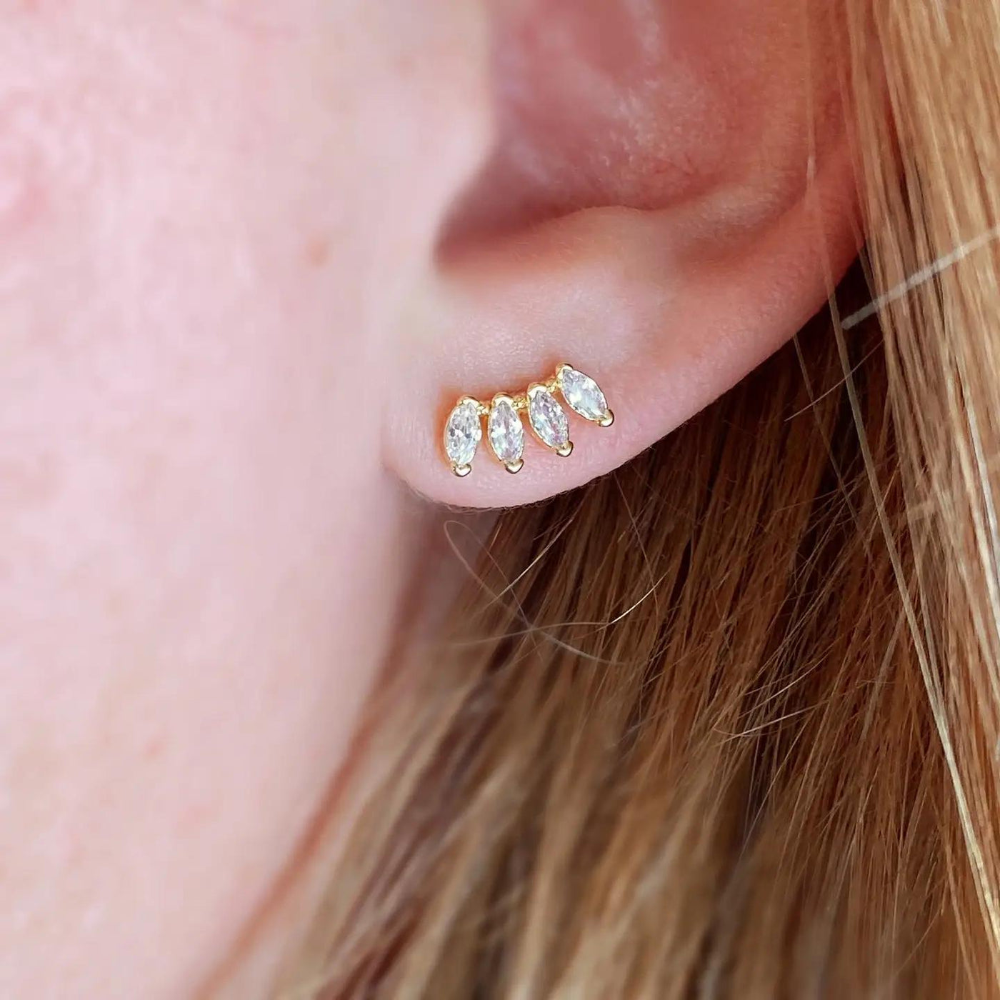 18k Gold Filled Curved Cubic Zirconia Stud Earrings