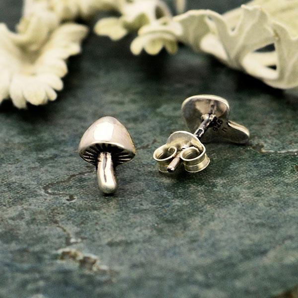 Silver Mushroom Stud Earrings