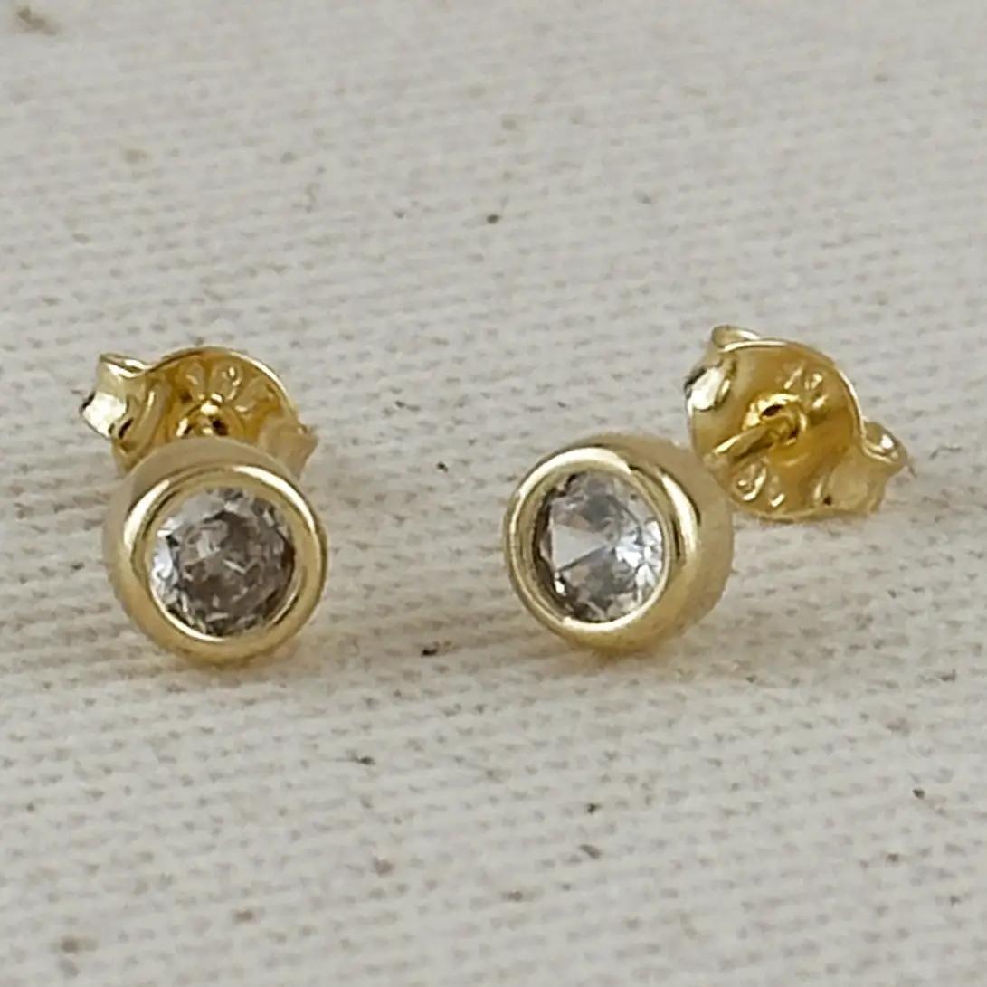 Gold Filled 4mm Round Bezel Cubic Zirconia Stud Earrings