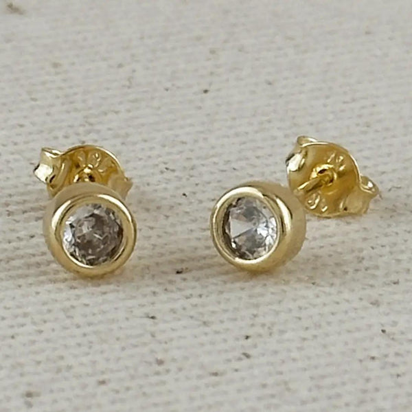 Gold Filled 4mm Round Bezel Cubic Zirconia Stud Earrings