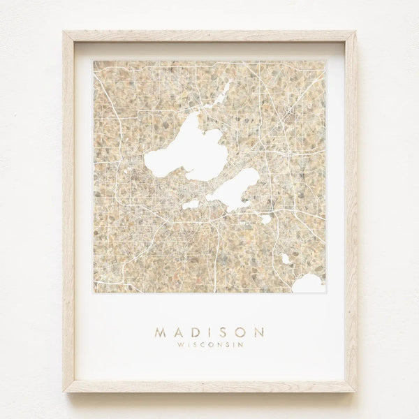 Madison Wisconsin Painted Map 8x10 (3 Versions)