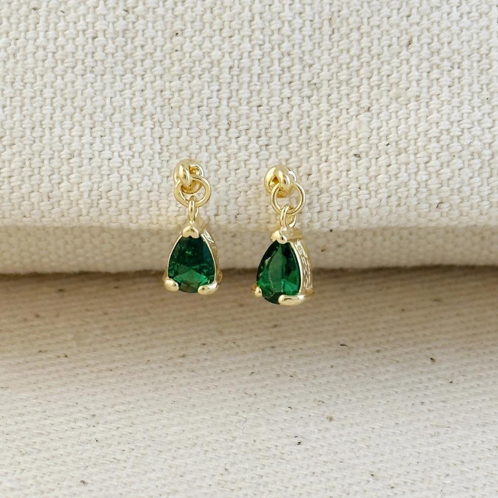 18k Gold Filled Emerald CZ Teardrop Earrings