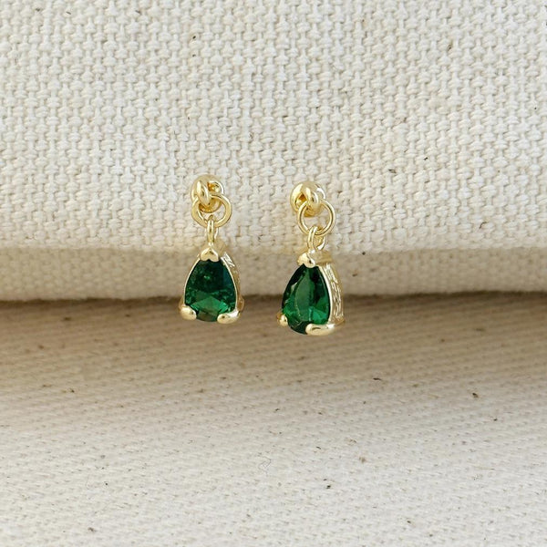 18k Gold Filled Emerald CZ Teardrop Earrings