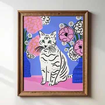 Cat Amongst Flowers 8x10