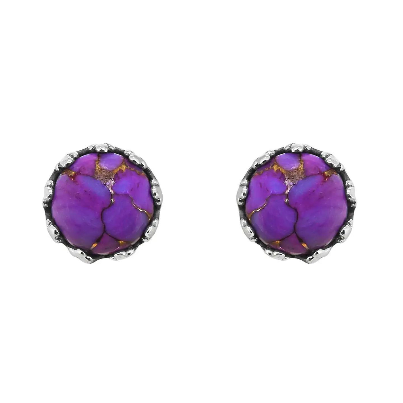 925 Sterling Silver Purple Copper Turquoise Stud Earring