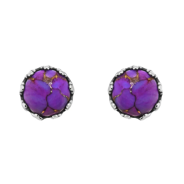 925 Sterling Silver Purple Copper Turquoise Stud Earring