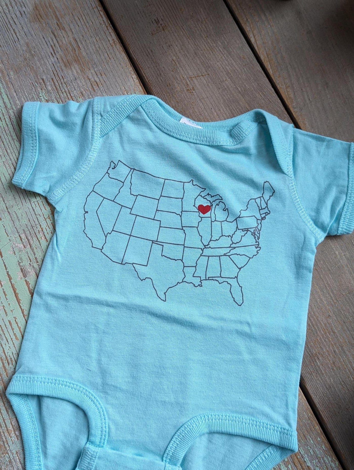 Wisconsin Heart Map Onesie - Sky Blue