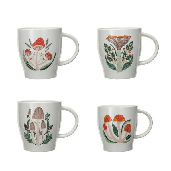 14 oz. Stoneware Mug w/ Mushrooms, 4 Styles