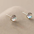 Tiny Round Moonstone Stud Earrings in Sterling Silver