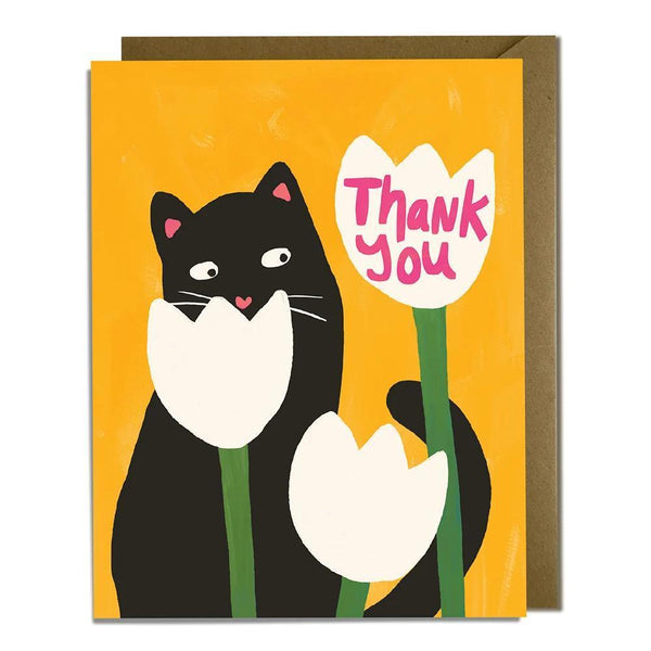 Cat & Flowers- Thank You Card