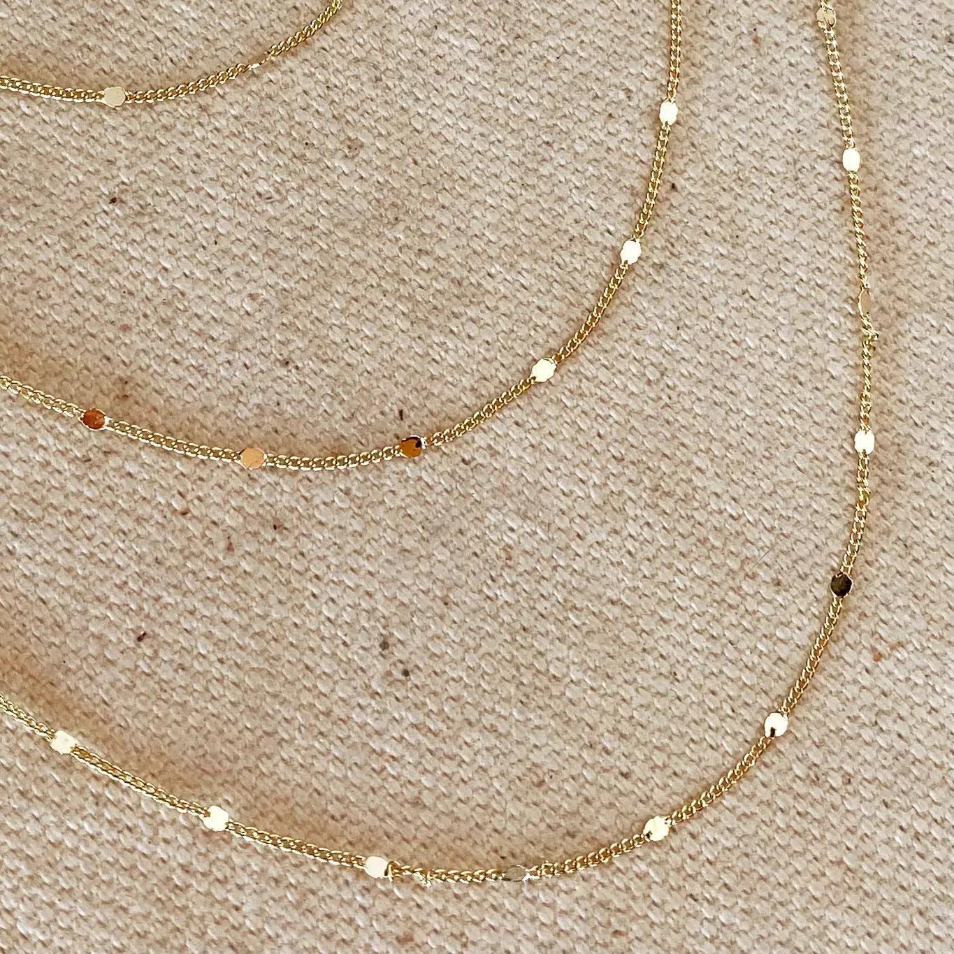 18k Gold Filled 1mm Curb Chain Necklace with Pressed Dots