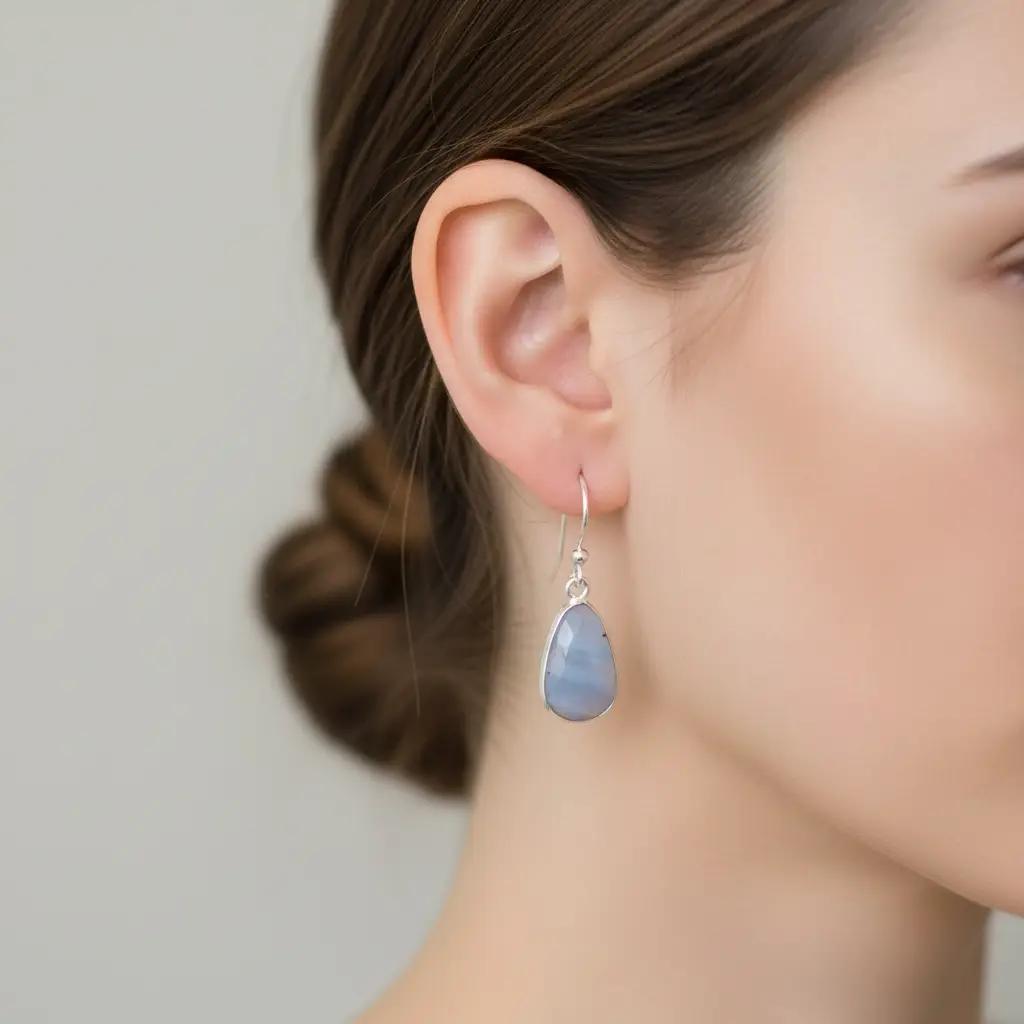 Blue Lace Agate Sterling Silver Dangle Earrings