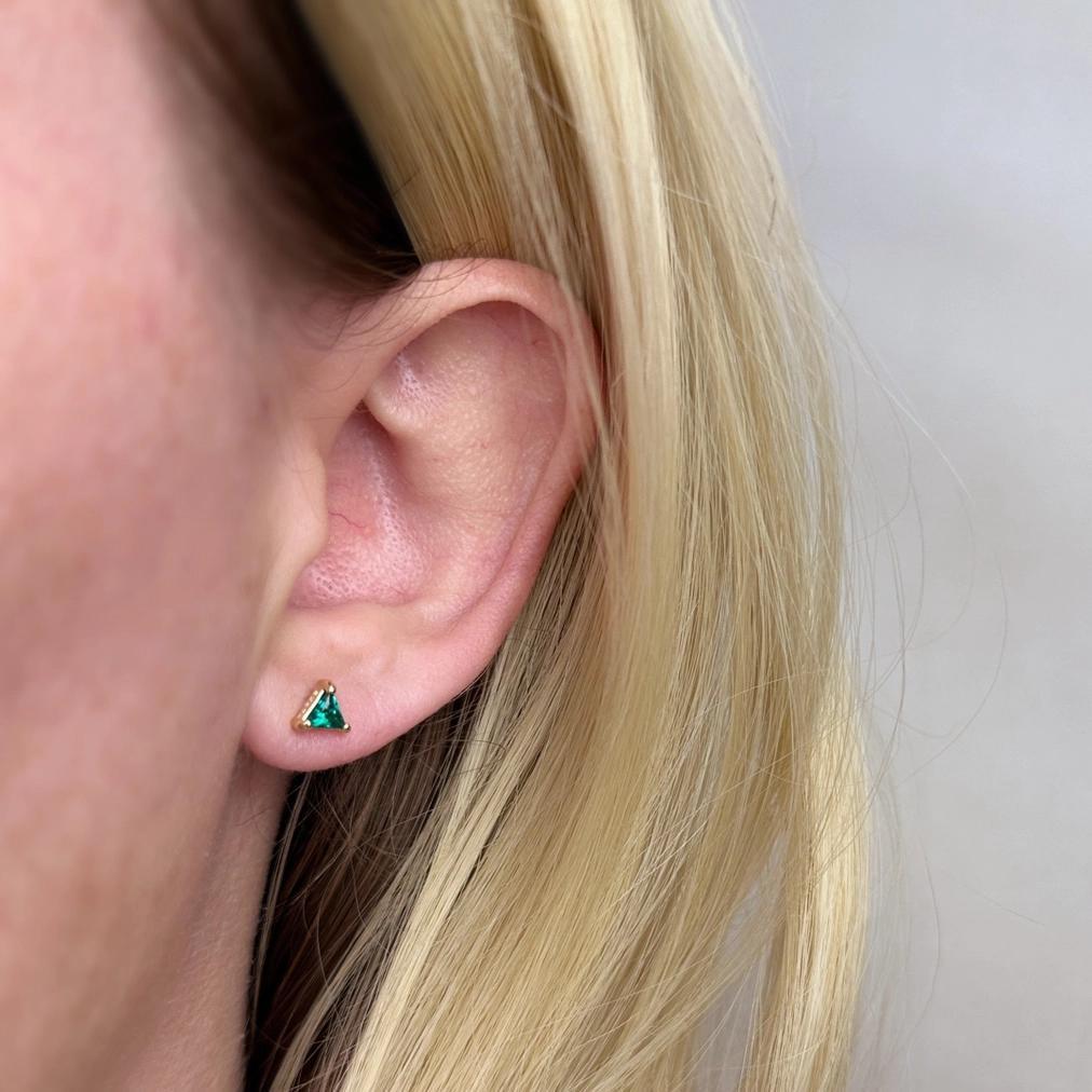 Emerald 5mm CZ Triangle Stud