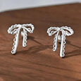 Lace Ribbon Bow Stud Earrings in Sterling Silver