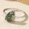 Triangle Green Moss Agate Band Ring in 925 Sterling Silver
