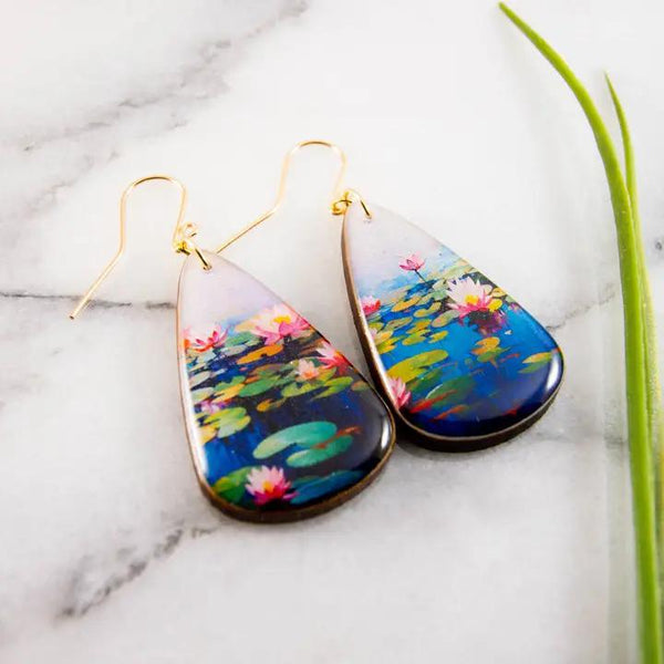 Water Lily Pond Oversize Teardrop Earrings