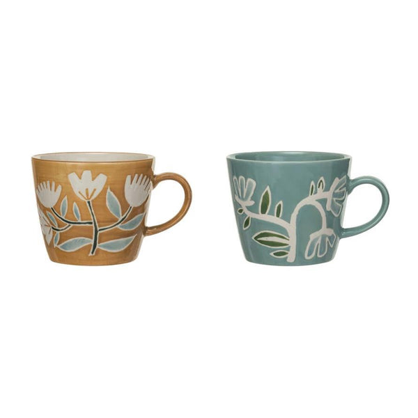 Hand-Painted Mug with Wax Relief Flowers (2 colors)